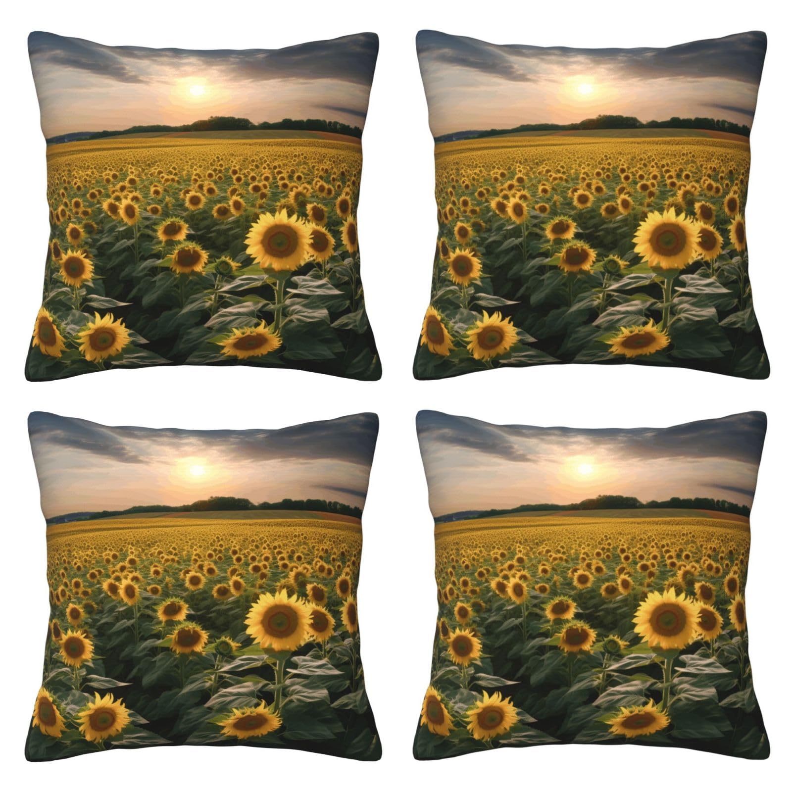 Sunflower Farmland Throw Pillow Cases 4 Pack Square Pillowcases Super Soft Pillow Protectors With Zipper for Couch Livingroom Sofa Bed Office Car,40x40 CM