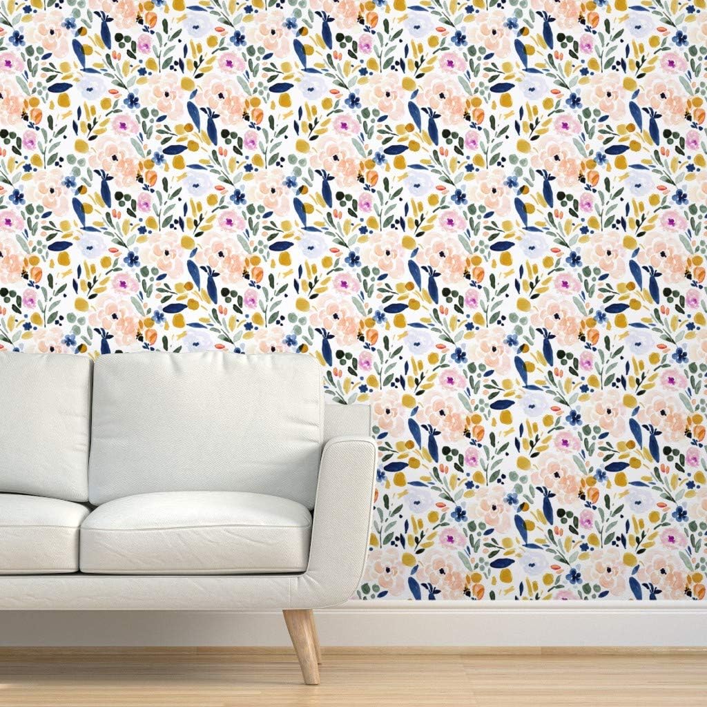 Hоttеѕt Sаlеѕ Peel & Stick Wallpaper 9ft x 2ft - Floral Flowers Pastel Navy Mustard Watercolor Nursery Spring Bohemian Boho Chic Girly Custom Removable Wallpaper by Spoonflower 70% оƒƒ Evеrуthіng Peel & Stick Wallpaper 9ft x 2ft - Floral Flowers Pastel Navy Mustard Watercolor Nursery Spring Bohemian Boho Chic Girly Custom Removable Wallpaper by Spoonflower