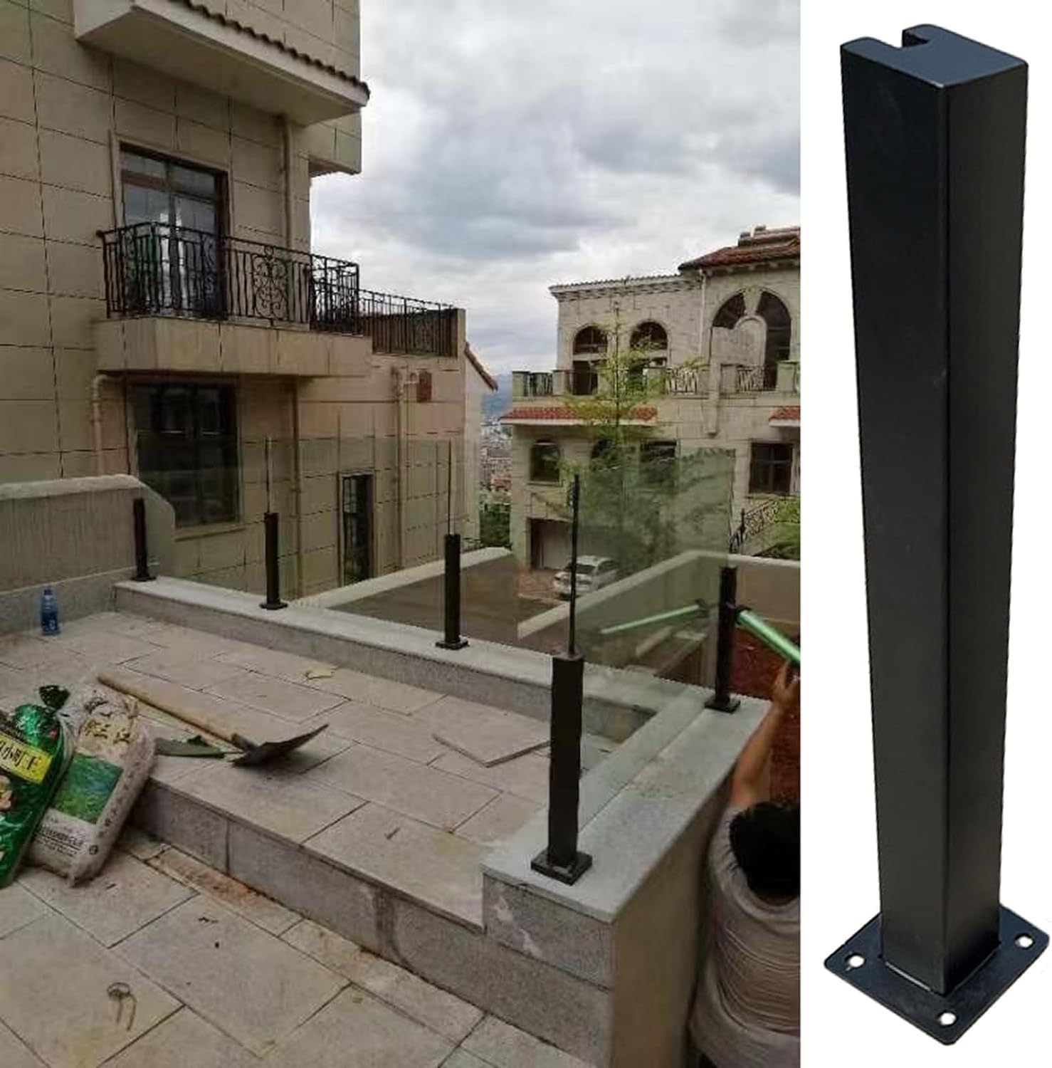 Poteaux de balustrade en verre noir pour stopper le vent sans gâcher la vue
