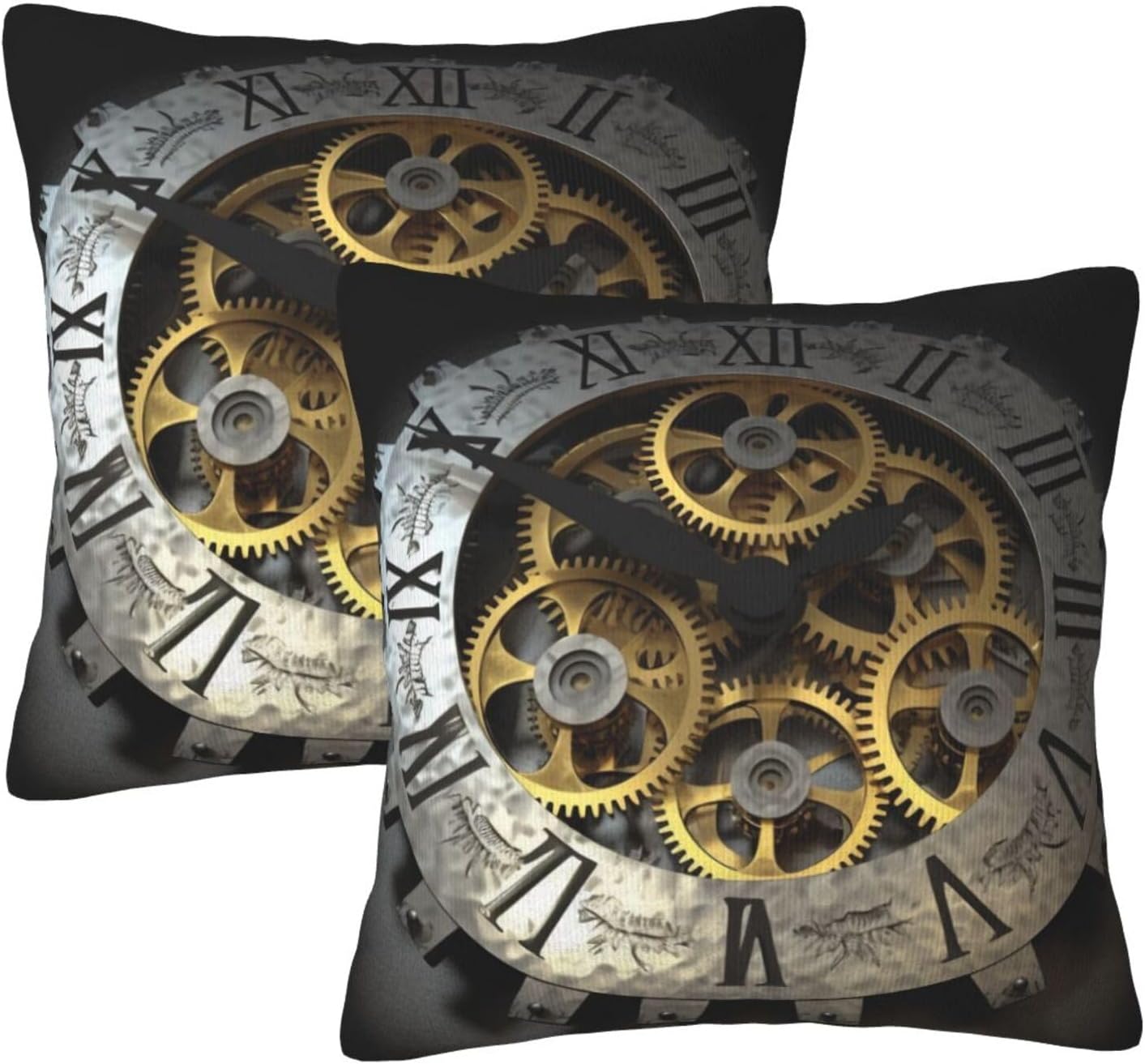 Clock Gear Print Pillow Covers Double-Sided Set of 2, Decorative Cushion Covers Home Decor for Couch Chair Bed Living Room Dorm, 20"x20"