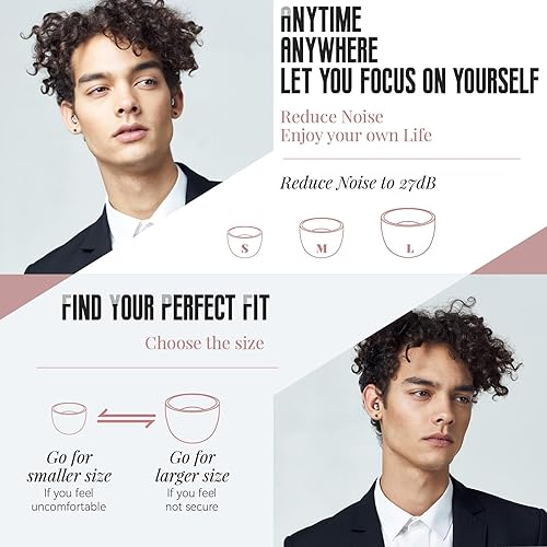 Miniatura 5 de bucolico NRR - Tapones para los oídos de silicona reutilizables con cancelación de ruido para dormir, 27 dB, con estuche de almacenamiento compacto
