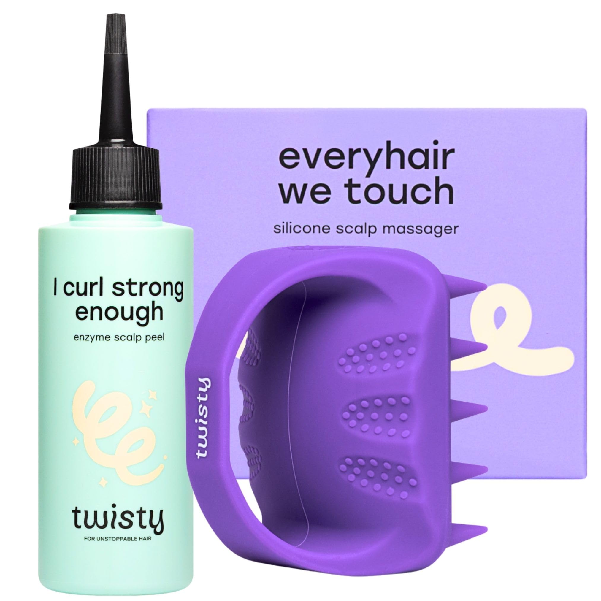 TWISTY Set Massaggiatore Cuoio Capelluto in Silicone + Peeling Enzimatico con acido glicolico AHA – Pulizia Profonda e Stimolazione