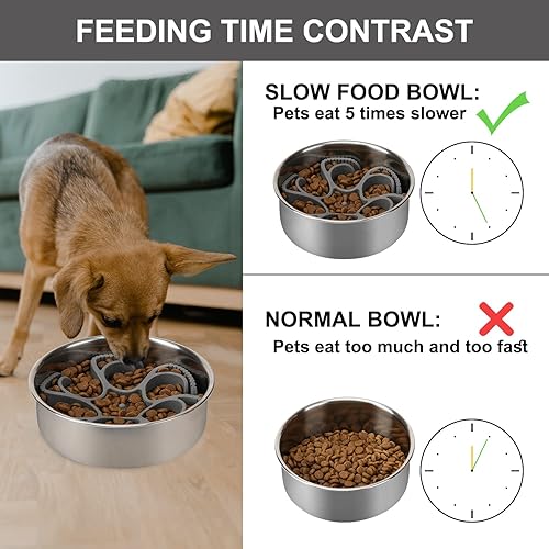 Miniatura 2 de Dog Slow Feeder Bowls Silicone Spiral Pet Food Feeder Insert to Slow Down Eating for Large Medium Small Breed Dogs Perfect with Stainless Steel Gris