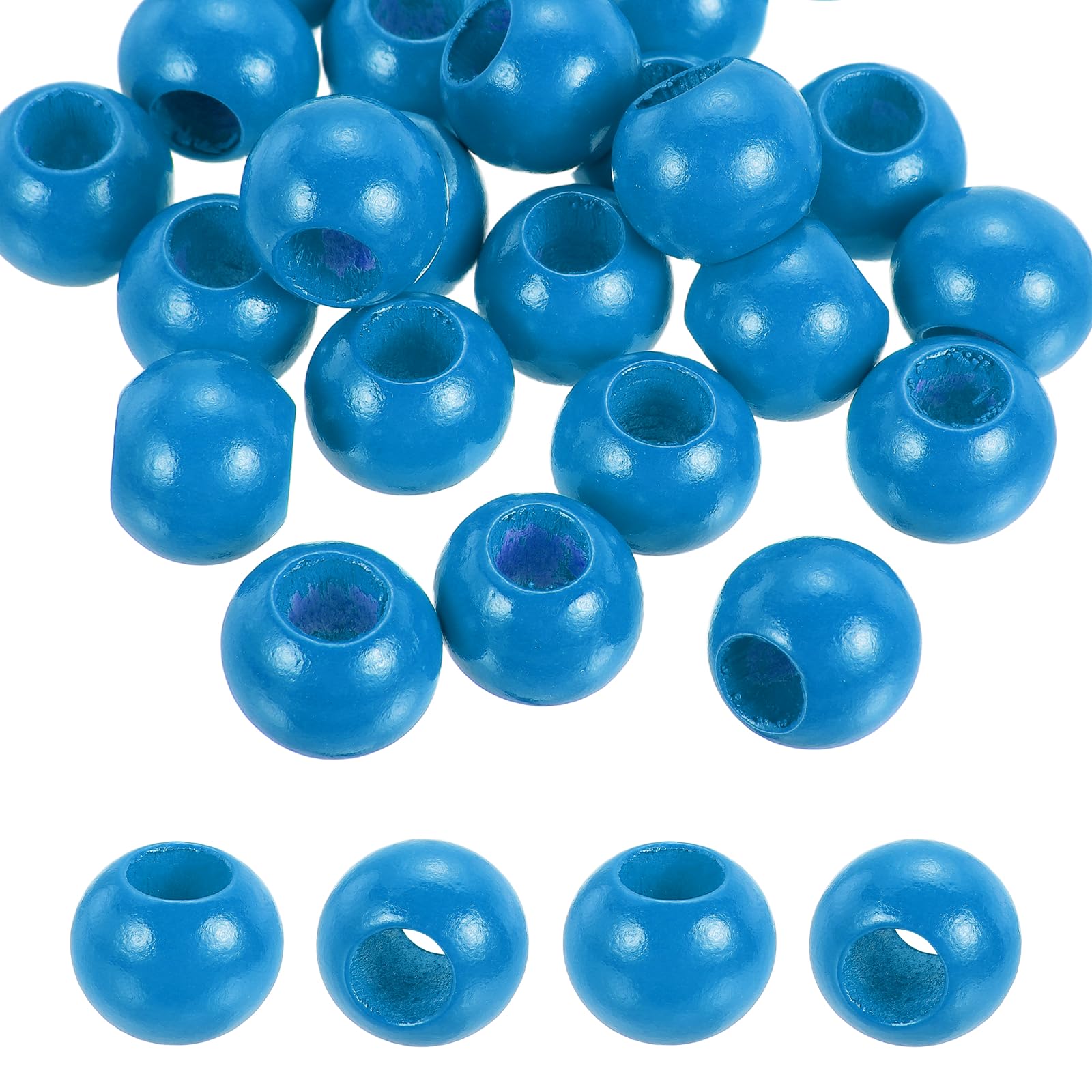 PATIKIL 25pcs 20mm Blue Natural Wood Beads with 10mm Hole Unfinished Round Wooden Loose Spacer Balls Bulk for DIY Crafts Garland Macrame Farmhouse Decor Jewelry Making