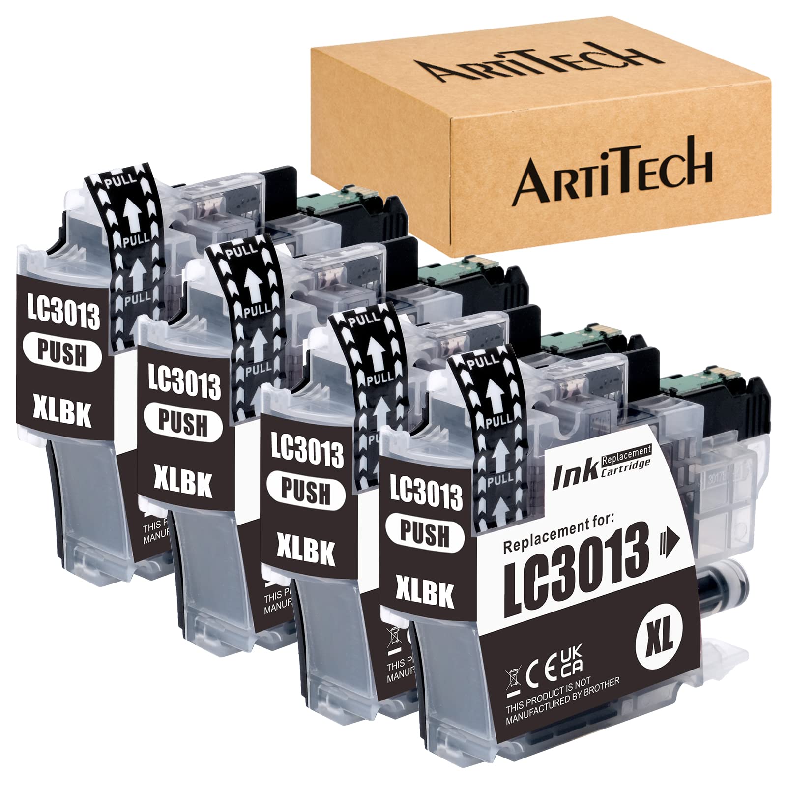 Compatible Ink Cartridge Replacement for Brother LC3013 LC3013XL BK Black Ink 4 Packs High Yield Ink Cartridges Work for Brother MFC-J491DW, MFC-J690DW, MFC-J895DW, MFC-J497DW Printers