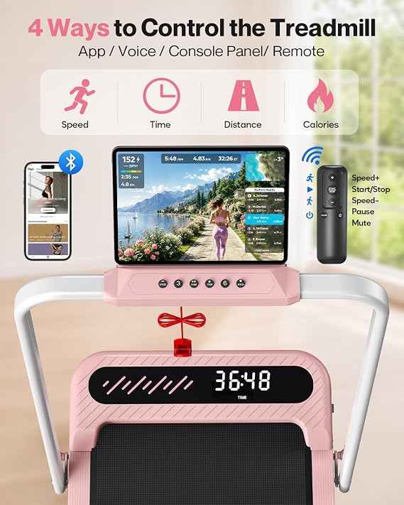 Cardirun Pink Walking Pad with 10% Incline & Handle Bar, Foldable Treadmill