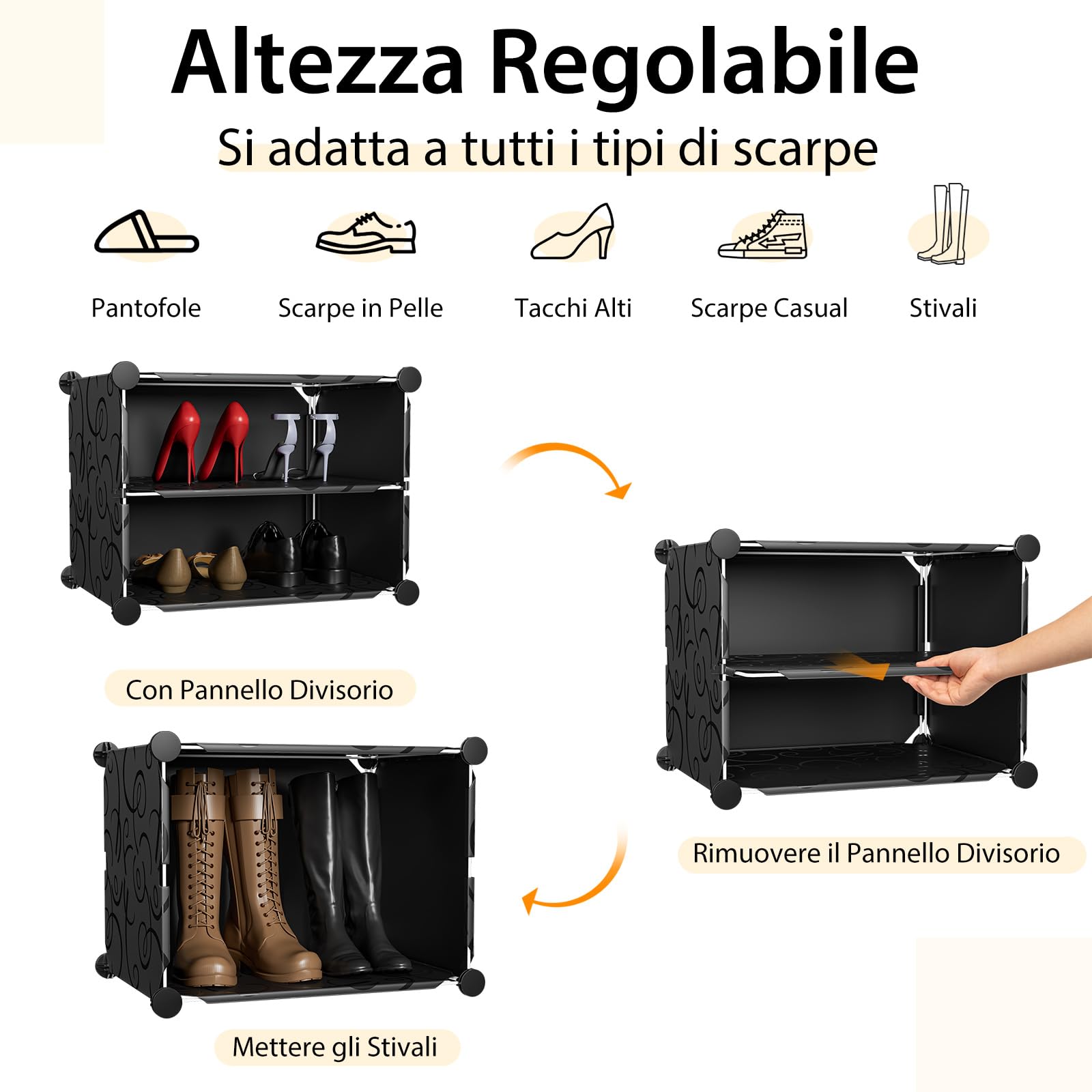 RELAX4LIFE Scaffale Porta Scarpe Portatile, Organizzatore per Scarpe da 48 Paia Espandibile con Porta, per Scarpe per Tacchi, Stivali e Pantofole, Scaffale a 12 Cubi 24 Strati per Ingresso (Nero)