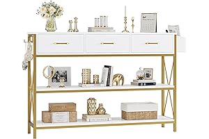 HITHOS 47.2" Console Table with 3 Drawers and 3-Tier Storage Shelves, Glamorous...
