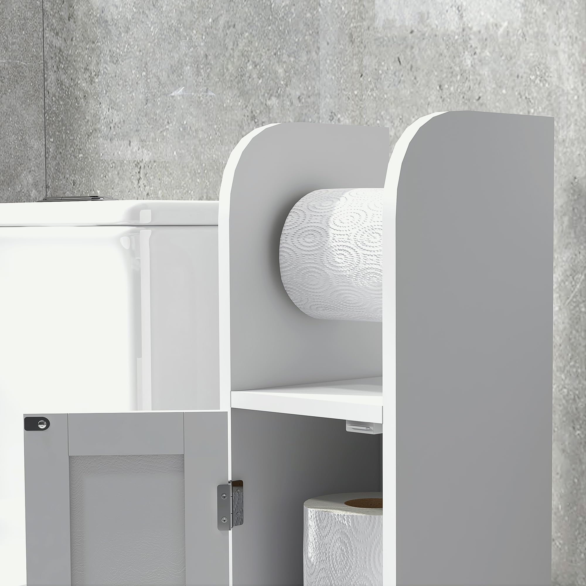 kleankin Meuble de Salle de Bain Support Papier Toilette avec Placard et étagères réglables 20 x 20 x 80 cm Blanc