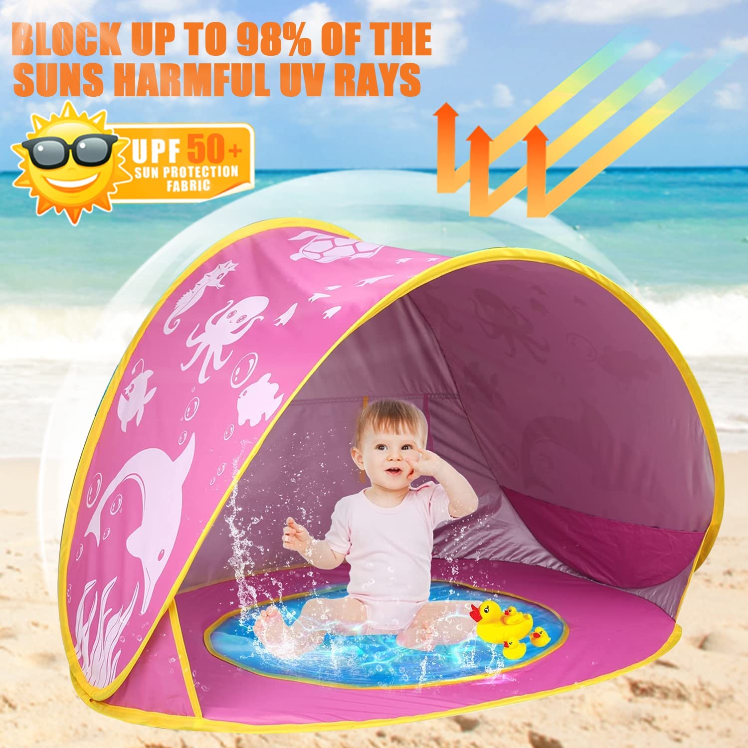 Babystrandtent met zwembad, upgrade, gemakkelijk op te vouwen en op te vouwen, unieke Ocean World babytent, 50 UPF UV-bescherming, buitentent van 3-48 maanden, baby, kinderparken, strandschaduw Babystrandtent met zwembad, upgrade, gemakkelijk op te vouwen en op te vouwen, unieke Ocean World babytent, 50 UPF UV-bescherming, buitentent van 3-48 maanden, baby, kinderparken, strandschaduw