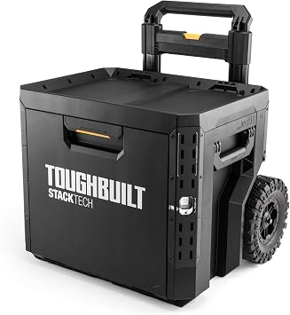 ToughBuilt StackTech 1 Drawer Rolling Locking Box, Heavy-Duty Portable Tool Chest, 240 lb Capacity - Stackable Toolbox Storage Organizer with 2 Dividers, Auto-Latching Drawer