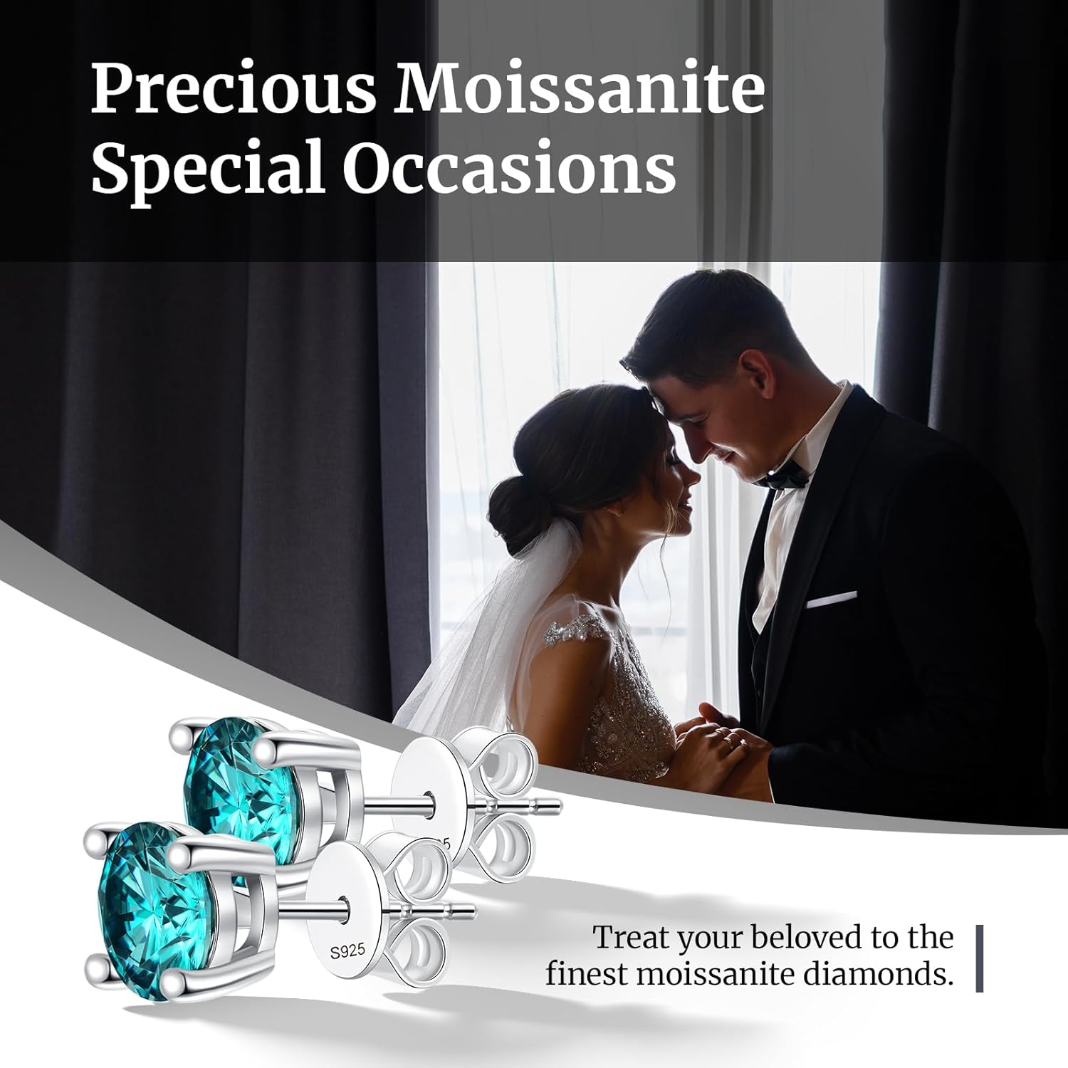 Moissanite Stud Earrings, 1-2 CT Diamond Earrings 18K White Gold Plated/S925 Sterling Silver Earring（Blue/Yellow/Green) - Image 6