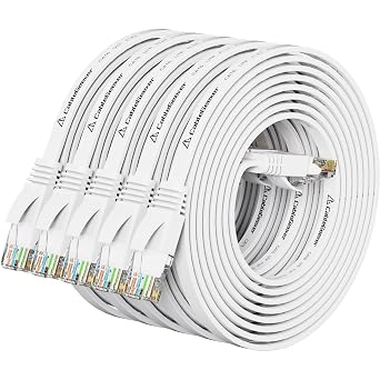 CableGeeker Cat 6 Flat Ethernet Cable 7ft 5Pack, 10Gbps, White