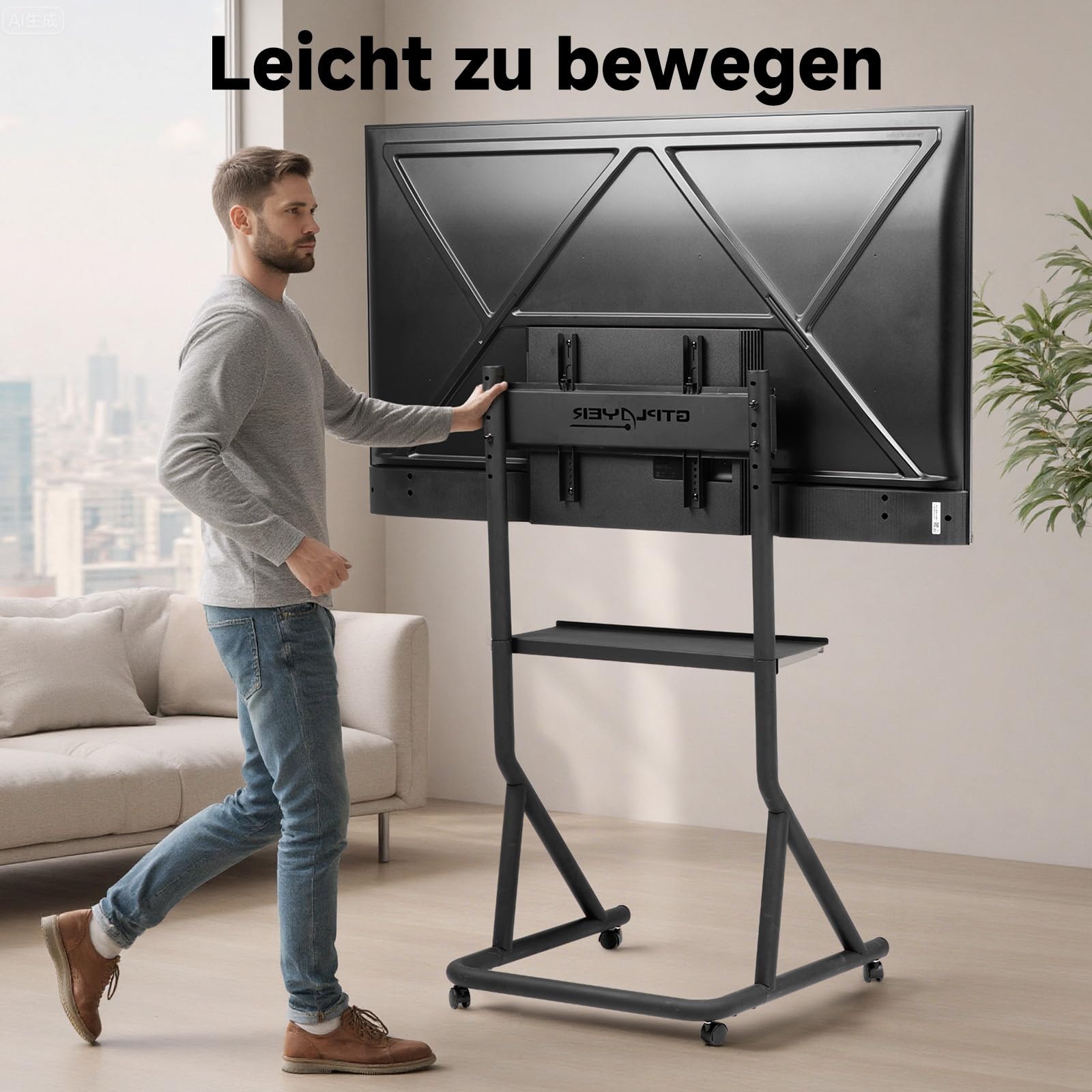 GTPLAYER Rennsimulator Monitorhalterung höhenverstellbar mit Rollen für 32-65 Zoll Fernseher & Monitor, Racing Simulator Monitorständer Einzelbildschirm Halterung für Sim Racing Cockpit