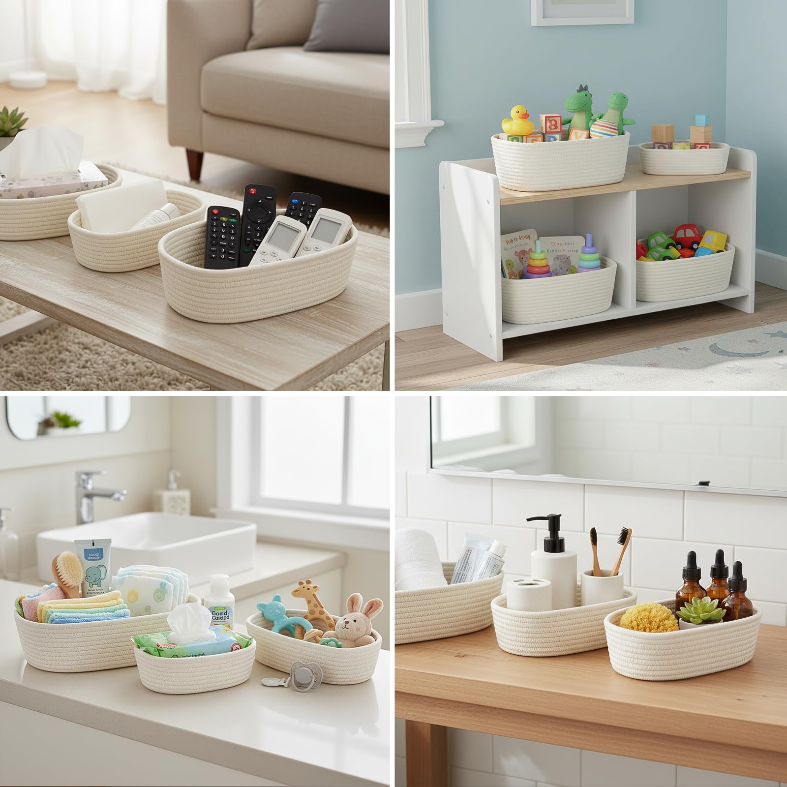 Cozary Aufbewahrungskorb Set (Kleine Größen) – Handgefertigte Multifunktionskörbe Aus Baumwolle, Organizer Für Badezimmer, Küche, Kinderzimmer – Geflochten & Stapelbar, 3-tlg