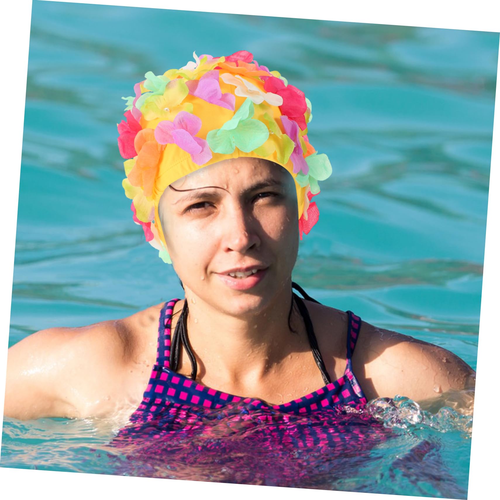 Toyvian Grand Bonnet de Bain Cheveux de Bain Chapeaux de Bain Femmes Piscine Bonnet de Bain élastique Bonnets de Bain pour la Natation Bonnets de Bain à Fleurs Nylon