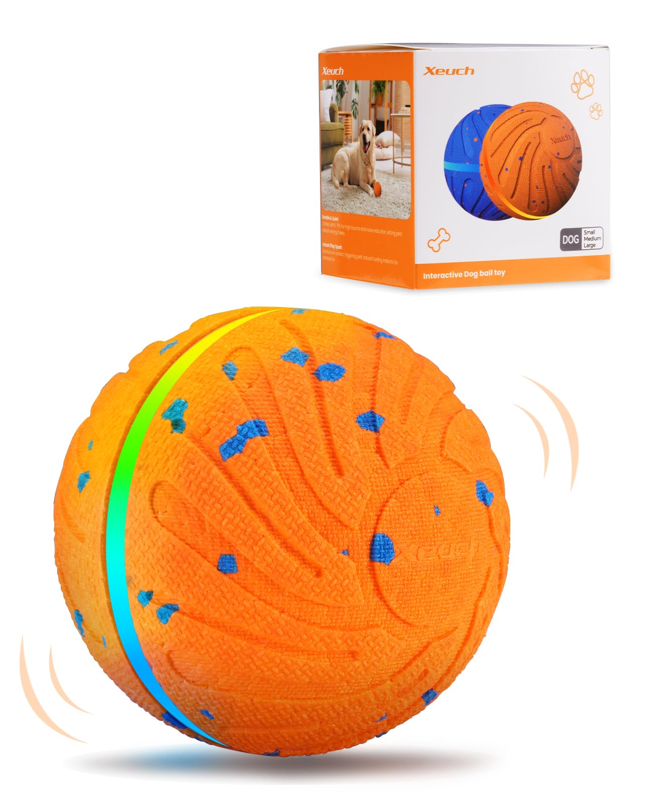 Xeuch Balle interactive intelligente pour chien, balle mobile automatique pour chiot, chiens de taille moyenne et grande, matériau ETPU, jouet rebondissant rotatif et rotatif activé par le mouvement