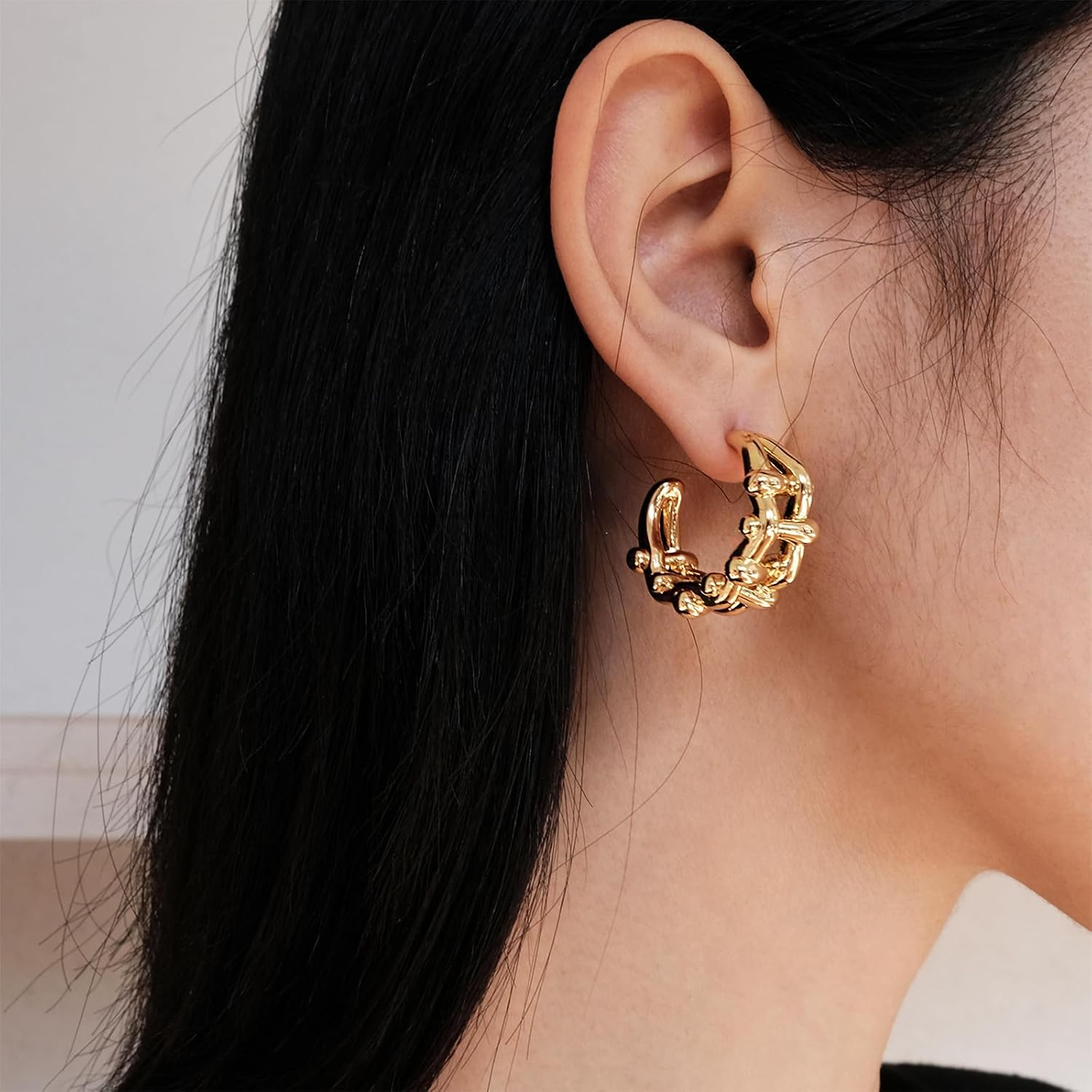 Chunky Gold Earrings for Women, 18K Plated Big Hoops, Trendy Statement Large Gold Hoop Earrings Studs image 2