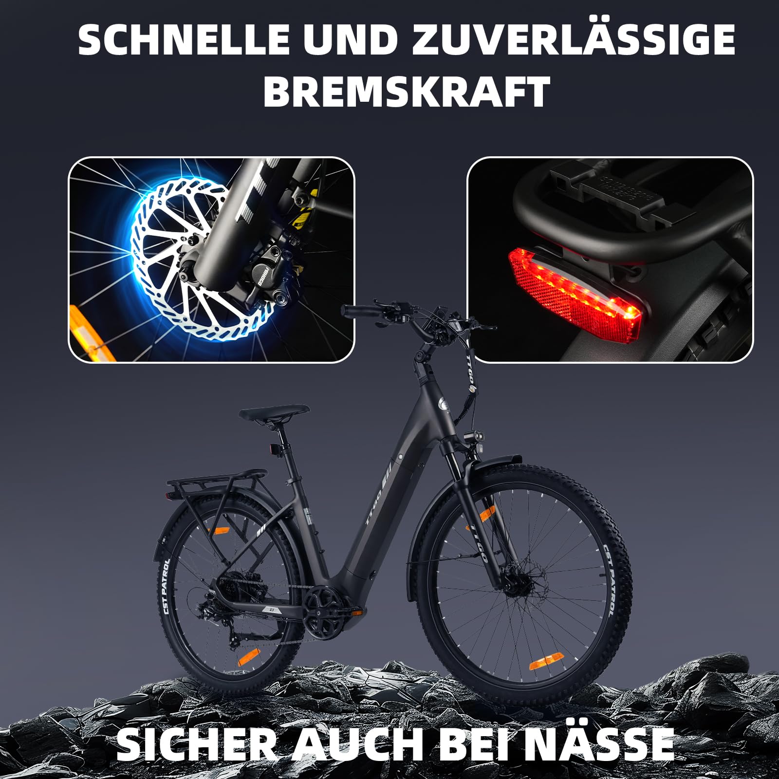 ttgo Vélo électrique Z3 27,5", pour homme et femme, Pedelec avec batterie 48 V 15 Ah, portée jusqu'à 120 km, moteur arrière 250 W 70 Nm, Shimano 7 vitesses, freins à disque hydrauliques StVZO, cadre