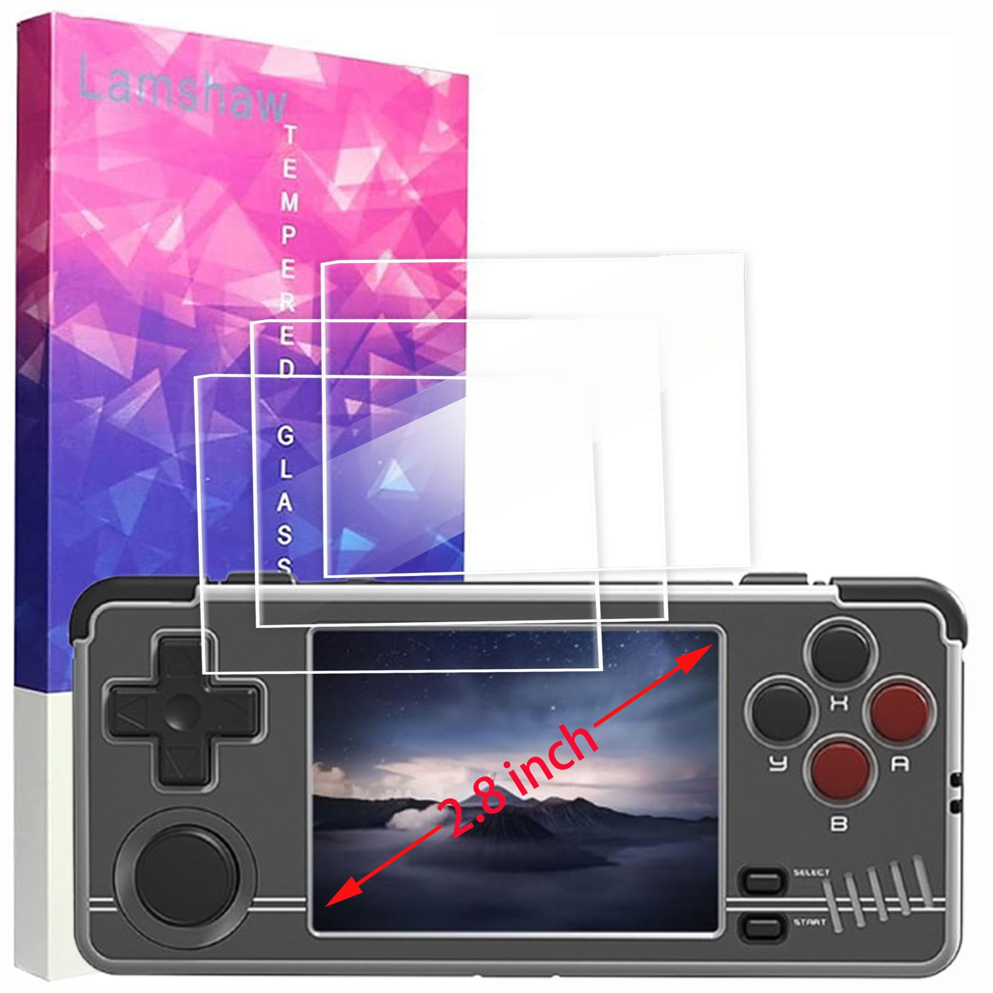 Lamshaw Miyoo A30 Retro Handheld Game Screen Protector, 9H Tempered Glass Screen Protector Film Compatible with Miyoo A30 Retro Game Console 2.8 Inch (Glass-3Pack)