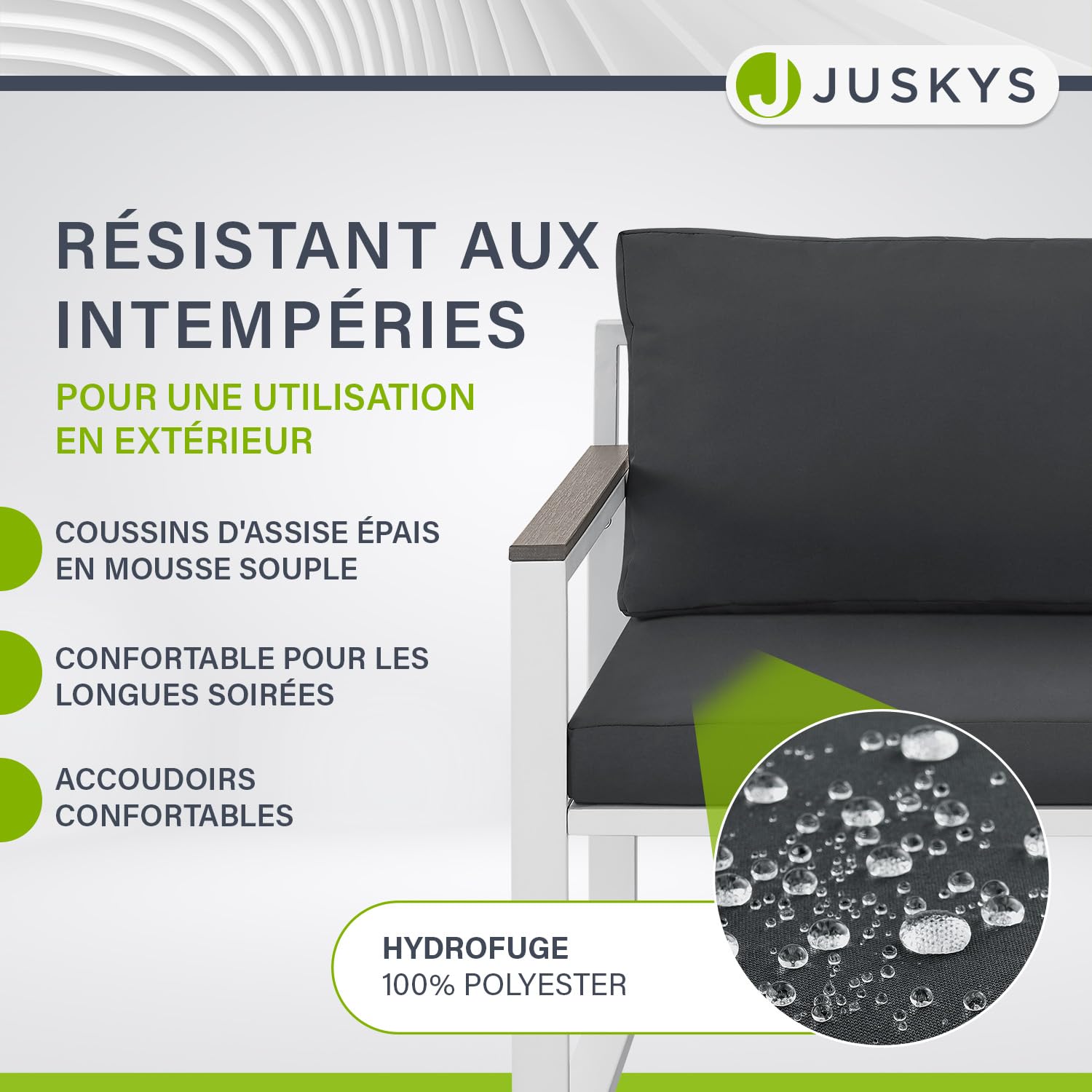 Juskys Salon de Jardin 5 pièces Bari avec Table & Coussins - Coin Lounge d'extérieur en métal - Petit mobilier de Balcon - Meubles Outdoor pour Balcon et Jardin - Gris