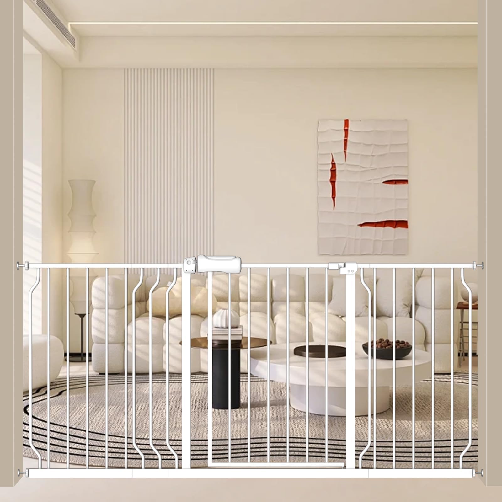 Photo 1 of ALLAIBB Extra Wide Pressure Mount Baby Gate Auto Close Metal Child Dog Pet Safety Gates with Walk Through for Stairs,Doorways,Kitchen and Living Room (62.02-66.93"/158-170cm)