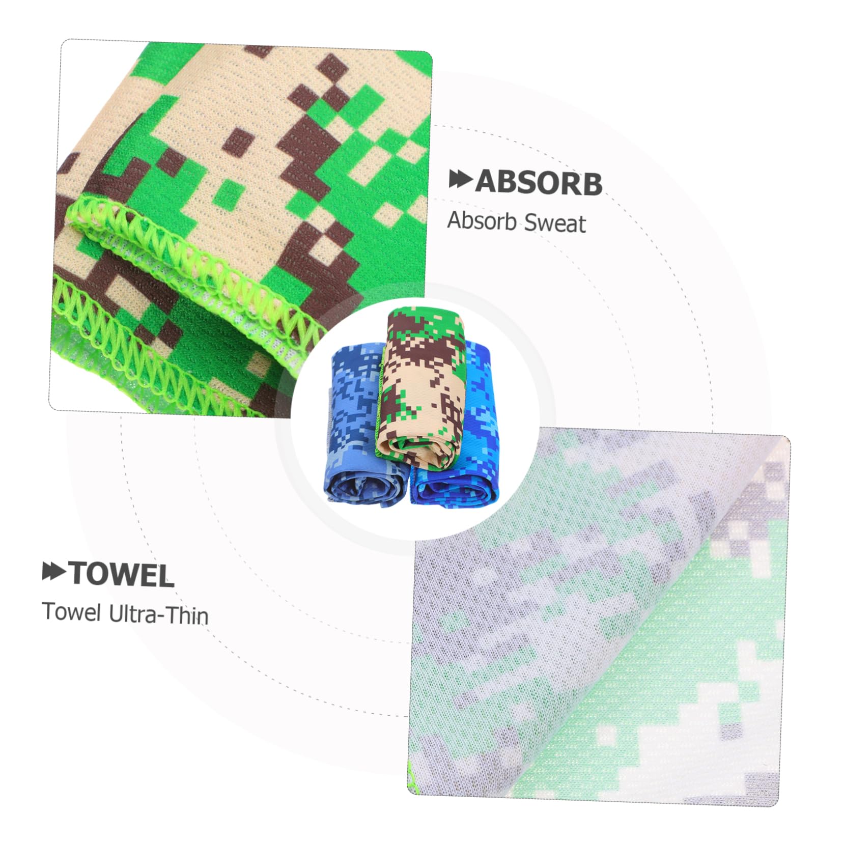 GRIRIW 2sets 3pcs Summer Cooling Towels Quick Dry Printed Coldness Sense Towels for Outdoor Sports Camouflage Design Breathable Absorbent for Camping Gym Hiking and More 3pcs*2