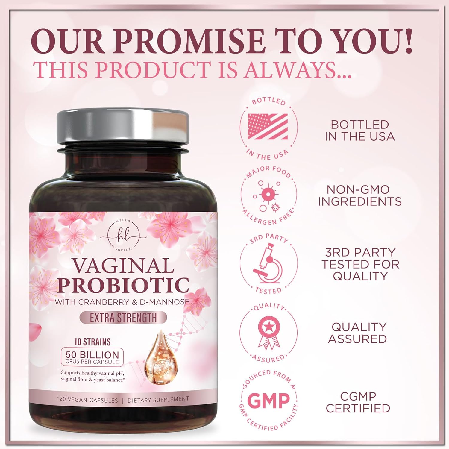 Vaginal Probiotics for Women - Gently Support Feminine Health, pH Balance, Healthy Odor & Vaginal Flora - 50 Billion CFU - Improved Formula with Lactobacillus, Prebiotics & Cranberry - 120 Capsules - Image 4