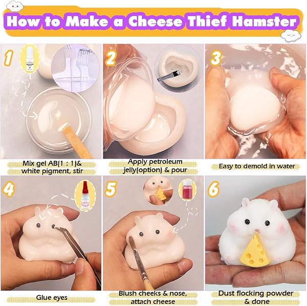 FUNSHOWCASE Taba Squishy Maker 2 Moldes de silicona para hámster + gel + kits Paquete para hacer Fufu Squish - 5