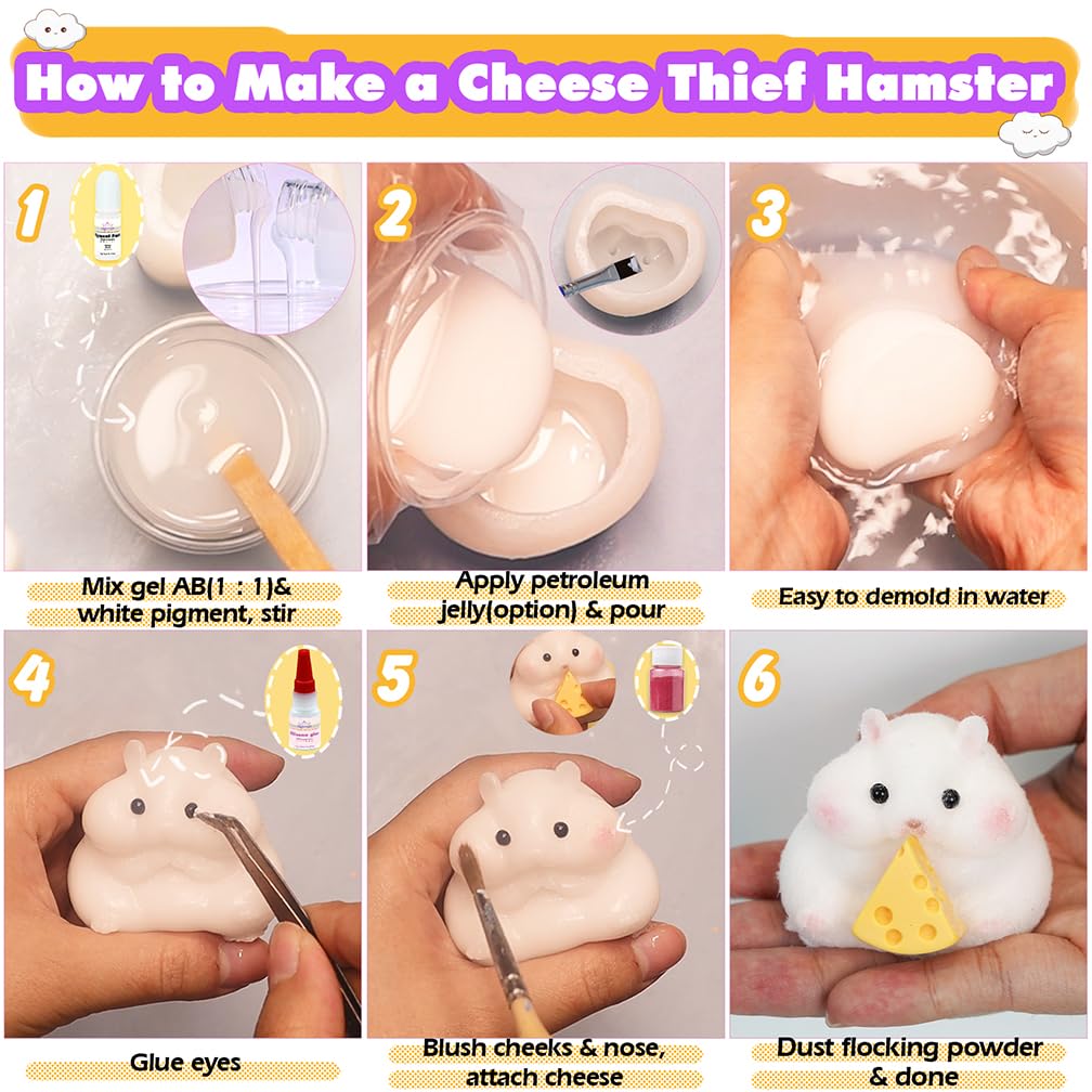 FUNSHOWCASE Taba Squishy Maker 2 Moldes de silicona para hámster + gel + kits Paquete para hacer Fufu Squish — view 5
