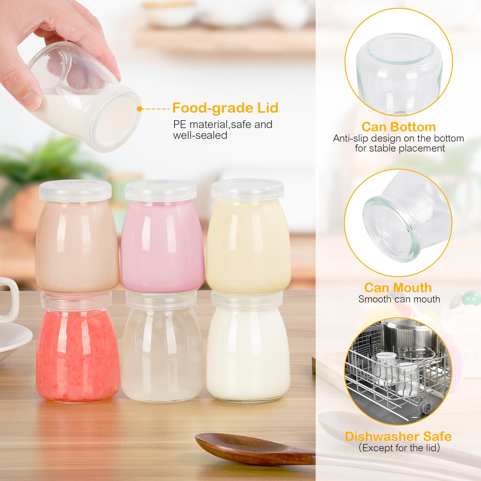 Lot De 24 Pots En Verre 140 Ml Avec Couvercle - Pour Yaourt, Confiture, Dessert - Récipient Réutilisable, Micro-ondable, Lave-vaisselle Safe - 9