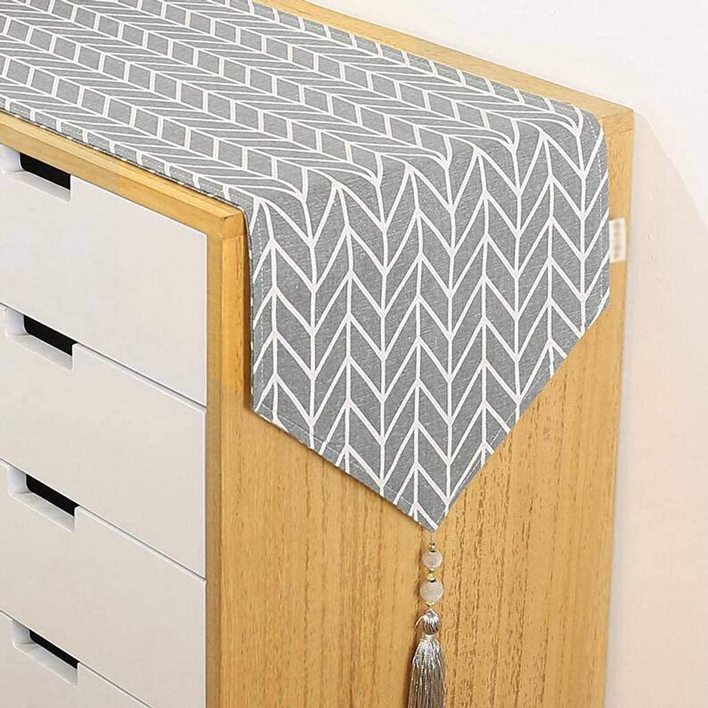 Chemin de table géométrique nordique en coton et lin pour meuble et lit B-30x140cm