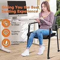 Vista 5 de CLATINA Silla de sala de espera negra con ruedas y respaldo de malla, sillas con brazos apilables con asiento de tela tapizado y soporte lumbar