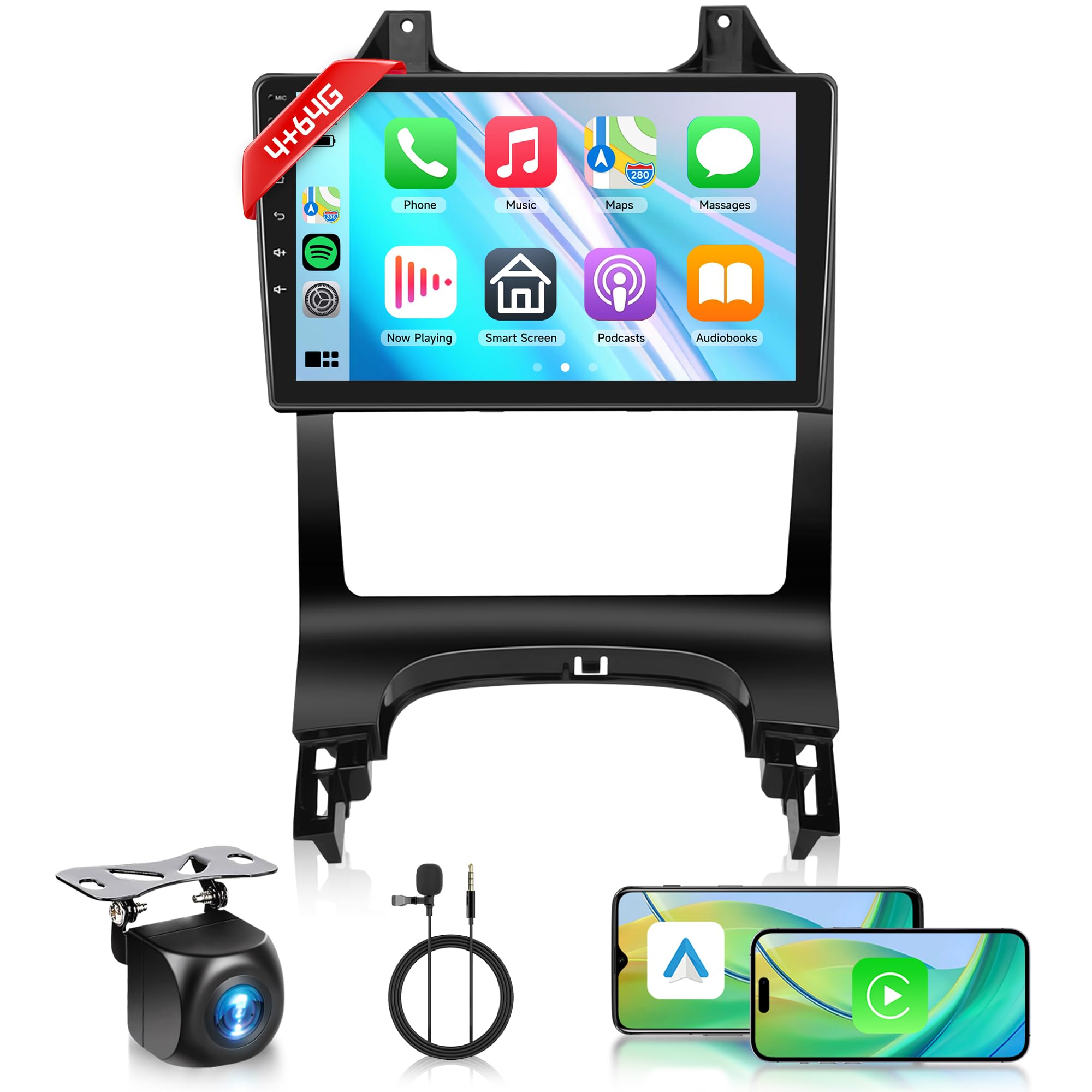 4G+64G Android Autoradio pour Peugeot 3008 5008 2009-2016 Carplay sans Fil 9 Pouces Radio avec Android Auto Mirror Link GPS Navi Bluetooth WiFi/FM/RDS/EQ/SWC/USB Commandes au Volant Caméra Recul