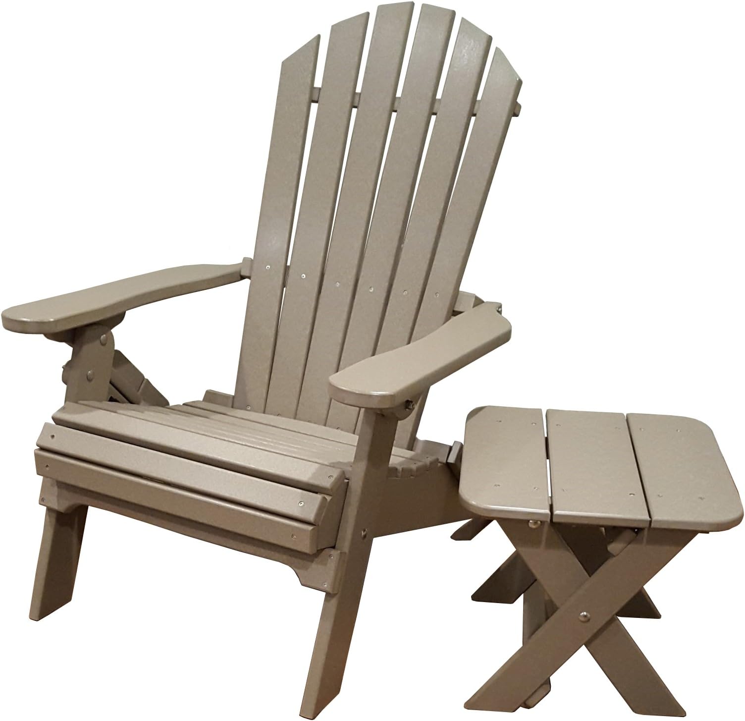 All-Weather Adirondack Folding Chair with Side Table - Weatherwood Brown
