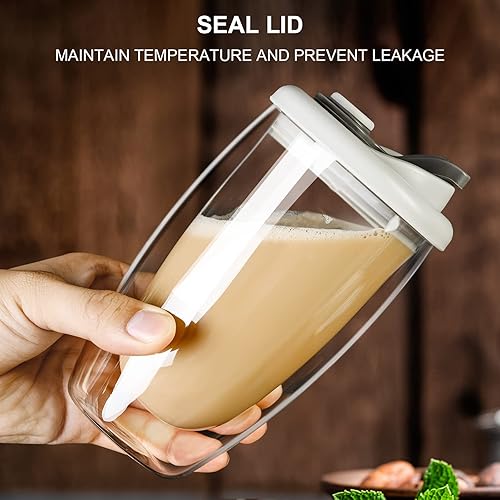 Miniatura 3 de PARACITY Taza de café de vidrio de doble pared, taza de café de vidrio con tapa de silicona de 15 onzas, taza de café aislada, vaso de doble pared