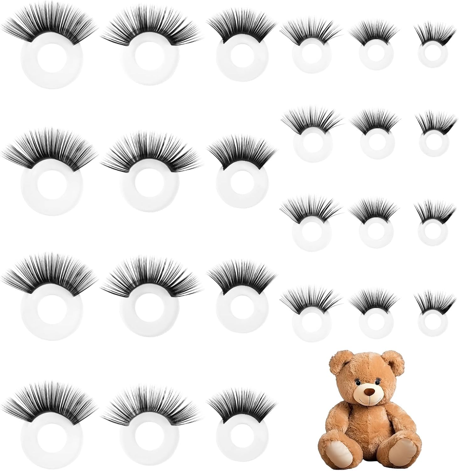 24pcs Doll Eyelashes, 6 Sizes Safety Doll Lashes for Crocheting Cute Eye Make up Supplies for Stuffed Toy Craft Accessory