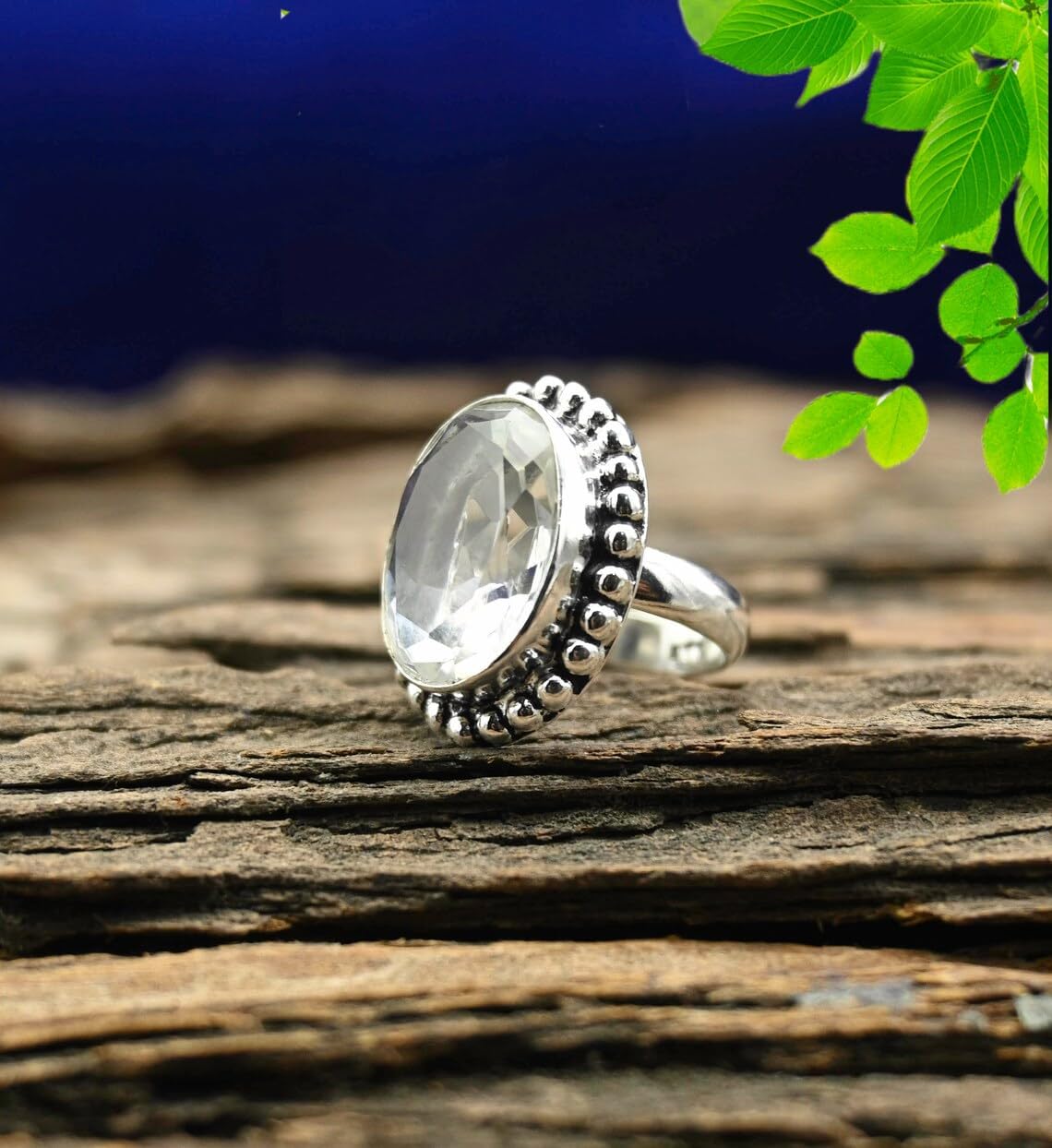 Crystal Quartz Ring, Bohemian Ring, Gemstone Ring, Rock Crystal Ring, Faceted Cut Oval Stone Ring, Dainty Ring, April Birthstone Ring, Cocktail Ring, Handmade Ring, Quartz Jewelry
