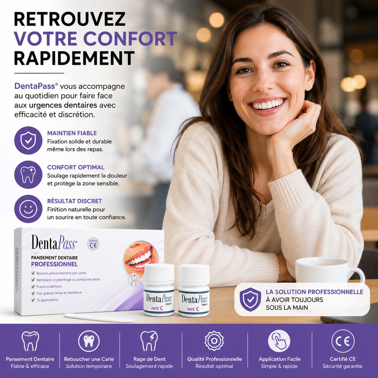 Pansement Dentaire | Pansement dentaire provisoire | Reboucher une Carie, Amalgame, Trou dans une Dent | Rage de Dent | Qualité Professionnelle | Application Facile | Certifié CE | Entreprise FR