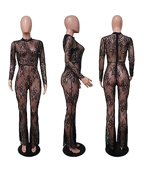 Tuta In Pizzo Sexy Con Maniche Lunghe - Salopette Trasparente Per Club E Pole Dance - Foto 12