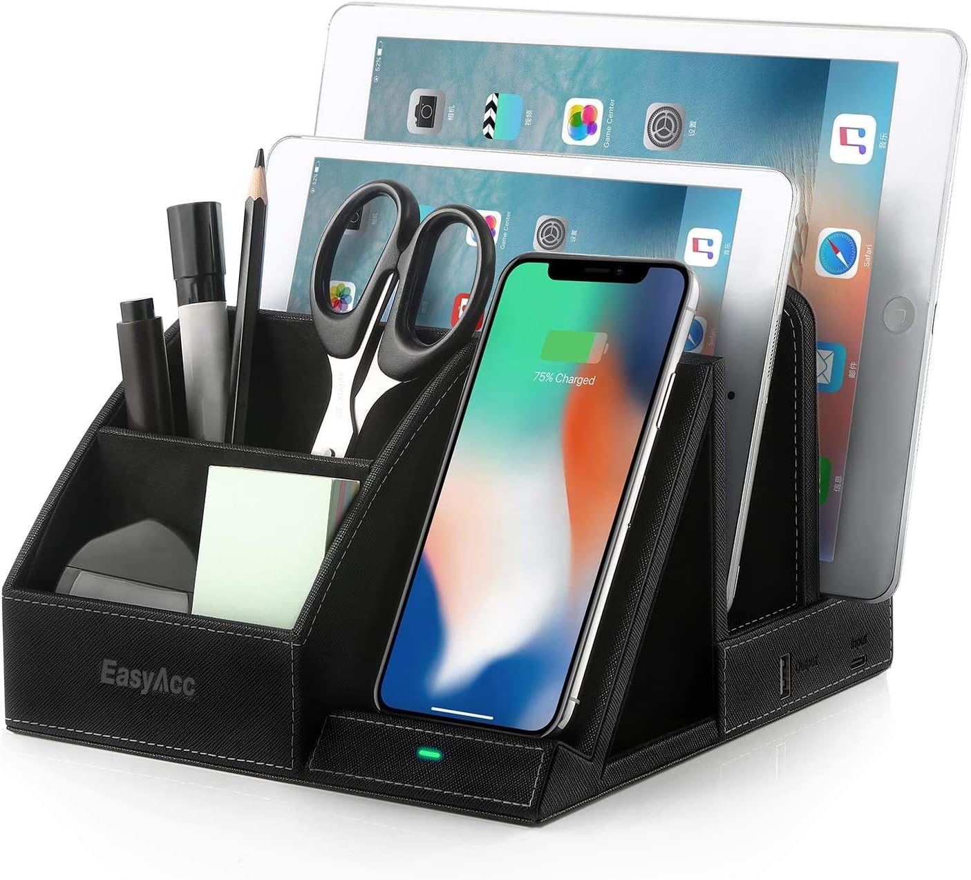 EasyAcc Wireless Charger with Desk Organizer Key Holder Wallet Stand Watch Organizer Nightstand Men Gift Husband Wife Anniversary Dad Birthday Father Graduation,Compatible with All Qi Devices