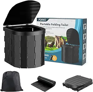Portable Camping Toilet with Lid, Portable Toilet for Adults, Foldable Car Travel Toilet Adults Potty with Carry Bag for Camping, Hiking, Boat, Long Trips, Fishing, Beach
