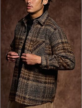 Amazon.co.jp: [karaku] 2種類チェック柄選べる 起毛感ツイードシャツ