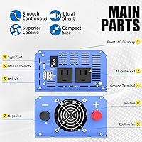 Vista 2 de Inversor de onda sinusoidal pura de 1100 vatios, convertidor de 12 V CC a 110 V 120 V CA con dos salidas de CA, puertos USB, puertos tipo C, control