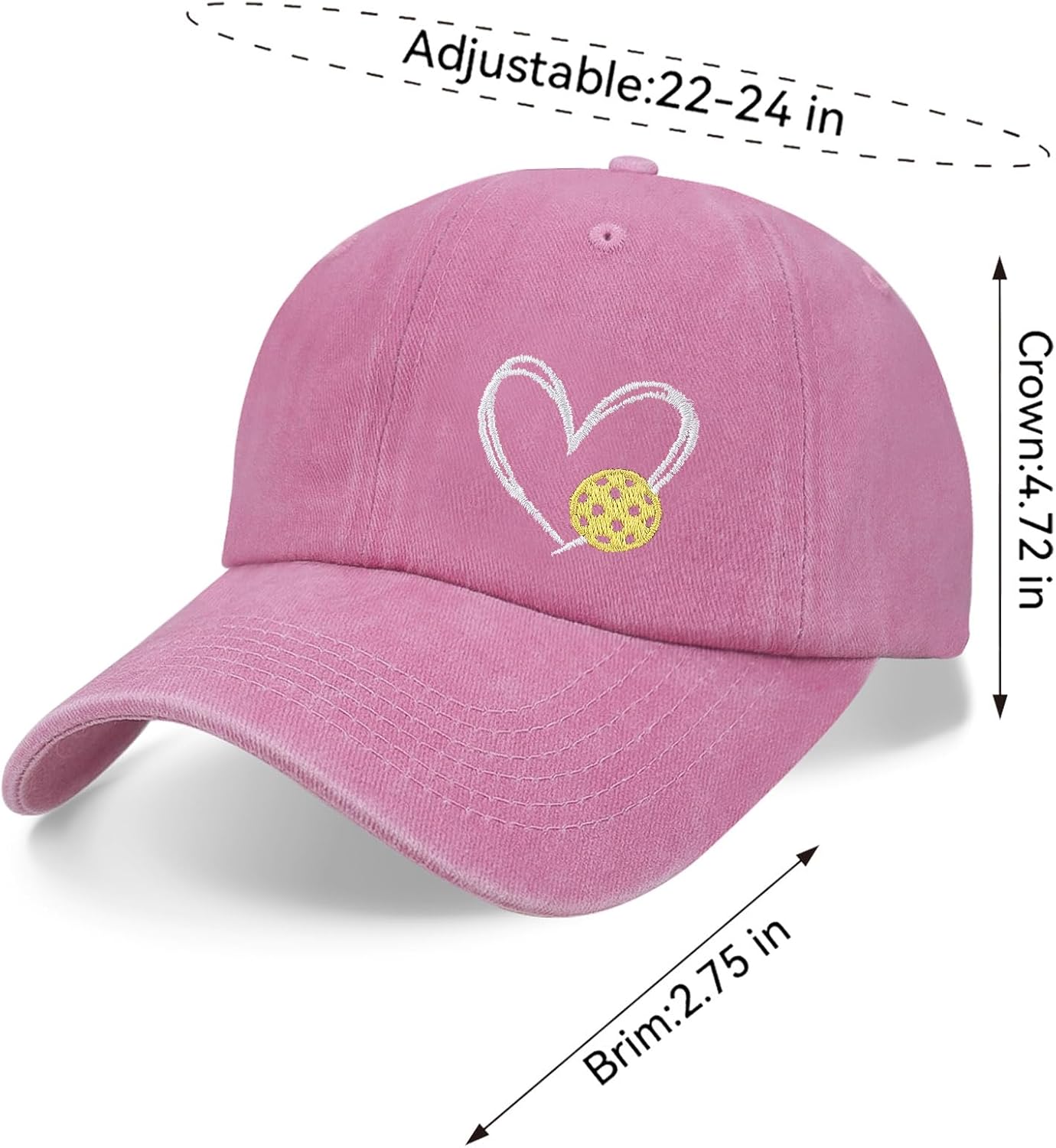 Pickleball Hat for Women Men, Adjustable Size Embroidered Baseball Cap Pink - Image 2