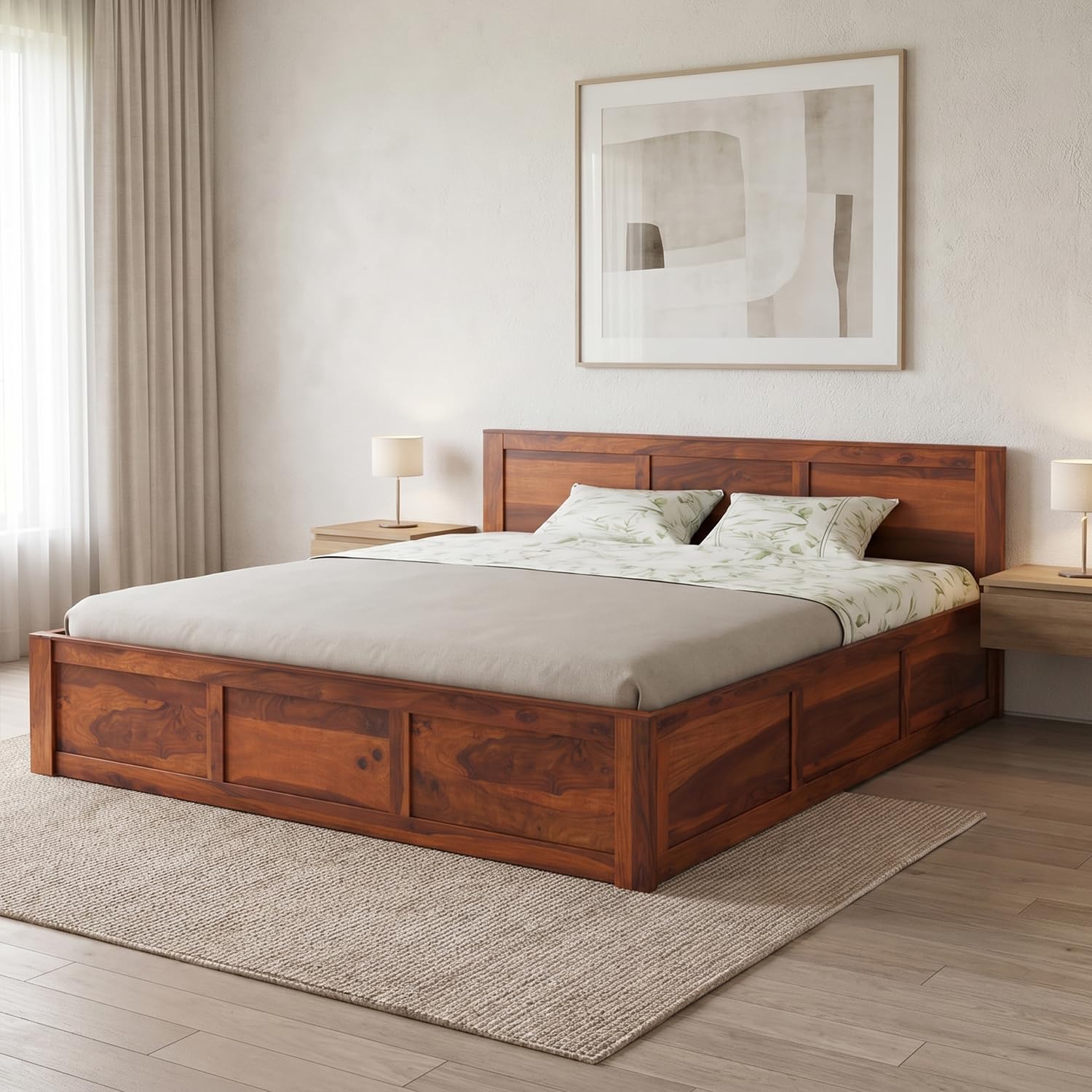 GHROYAL Solid Sheesham Wood King Size Bed with Box Storage for Bedroom Furniture Wooden Palang for Living Room Furniture (Honey Finish)