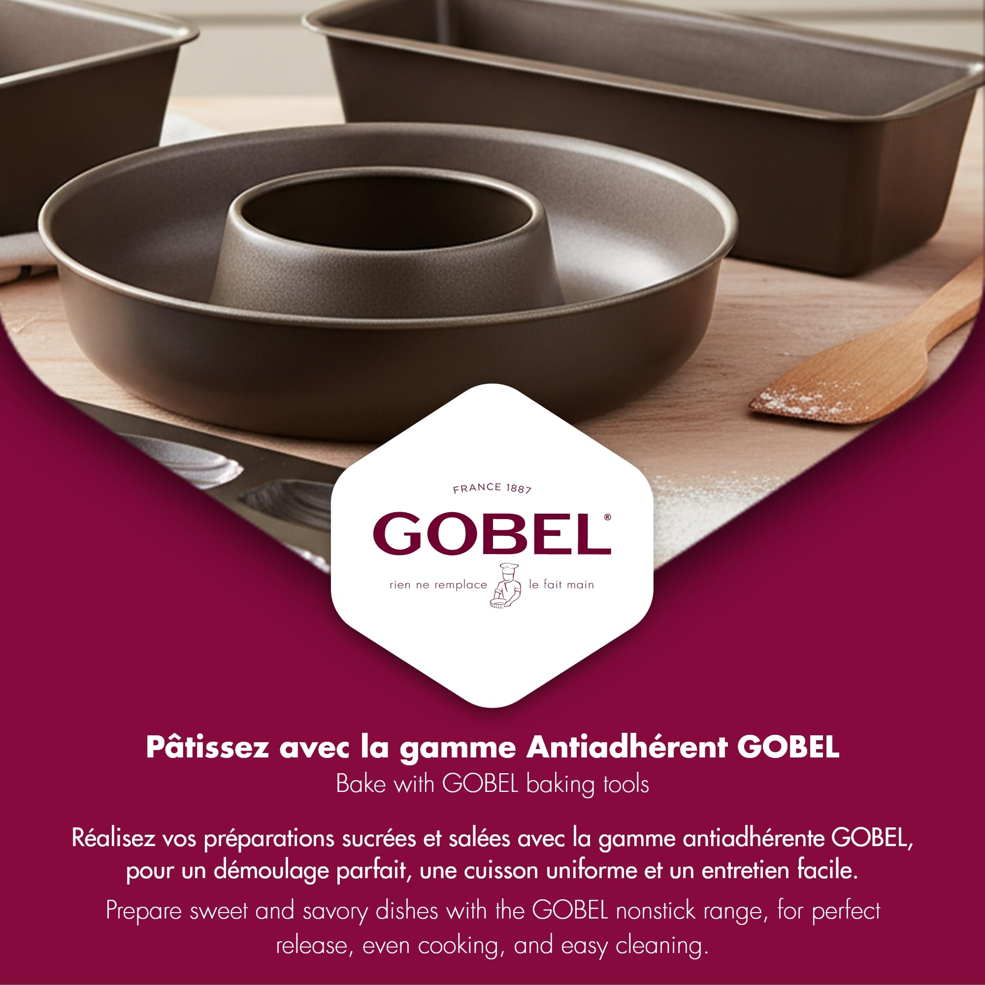 Gobel Stampo per pane in cassetta 40 x 10,5 cm – Acciaio antiaderente con coperchio – Cottura uniforme – Qualità professionale – Made in France