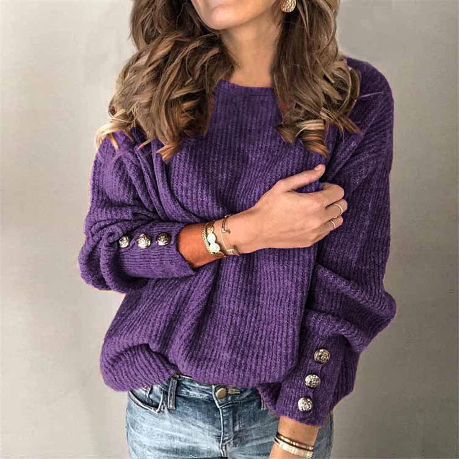 Pull Femme Automne-hiver - Col Rond, Manches Longues, Ample Et Chaud - Coton Doux, Plusieurs Couleurs - 11