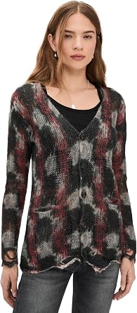R13 Womens Printed Boyfriend Cardigan