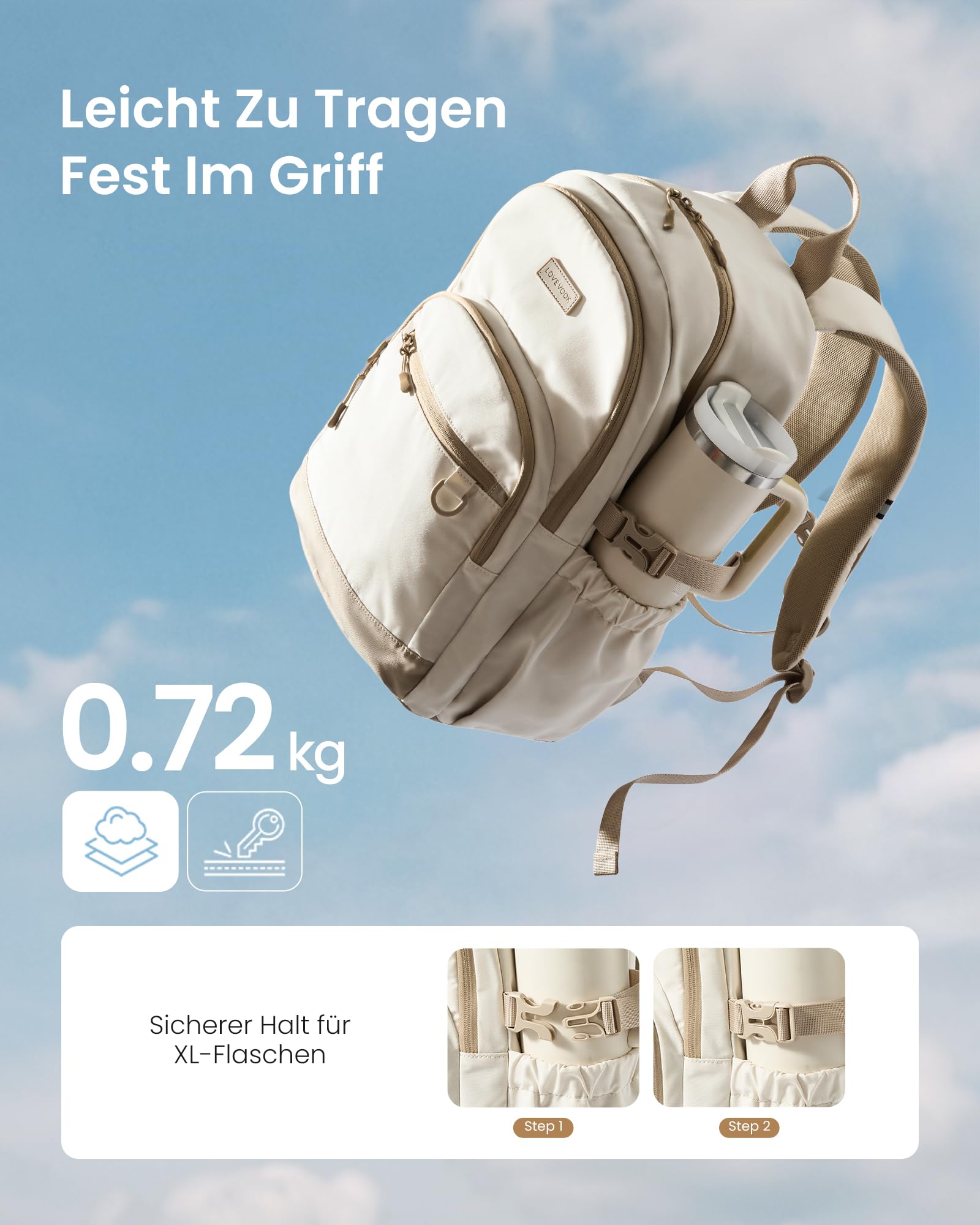 LOVEVOOK Laptop Rucksack Damen Herren 17,3 Zoll, Leichter Schulrucksack Teenager mit großem 1.2L Trinkflaschenhalter, Wasserabweisend Daypack mit Vielen Fächern und Taschen für Uni Schule Arbeit Reise